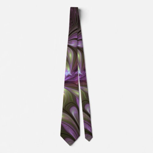 Colorful Abstract Violet Purple Khaki Fractal Art Neck Tie