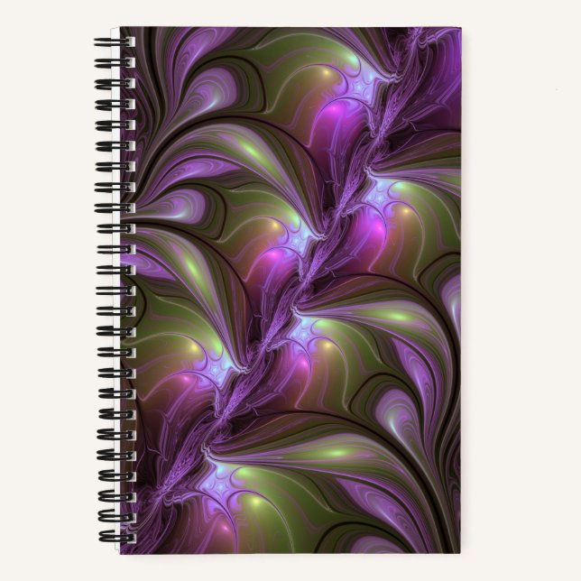 Colorful Abstract Violet Purple Khaki Fractal Art Notebook (Front)