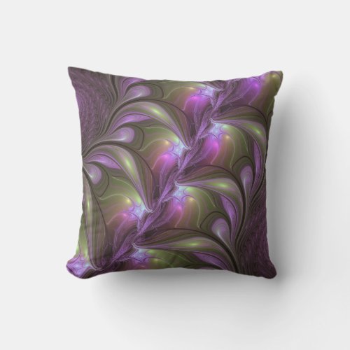 Colorful Abstract Violet Purple Khaki Fractal Art Outdoor Pillow