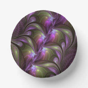 Colorful Abstract Violet Purple Khaki Fractal Art Paper Bowls