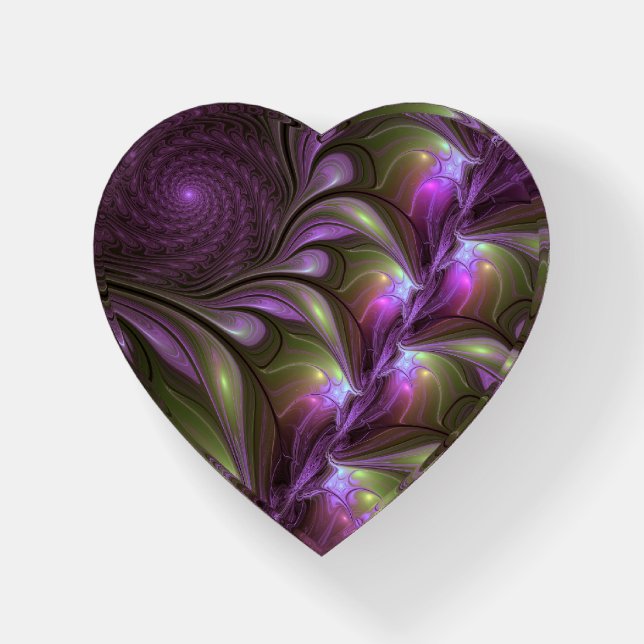 Colorful Abstract Violet Purple Khaki Fractal Art Paperweight (Front)