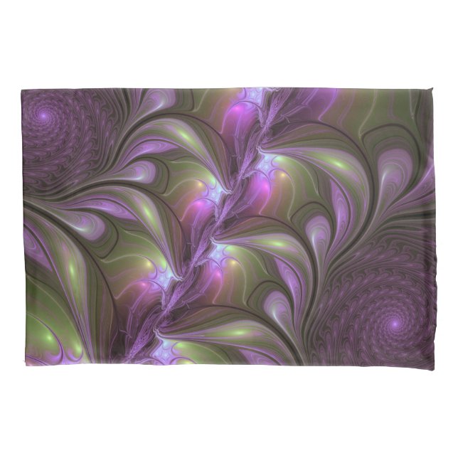 Colorful Abstract Violet Purple Khaki Fractal Art Pillow Case (Front)