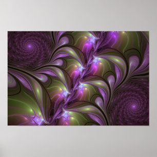 Colorful Abstract Violet Purple Khaki Fractal Art Poster
