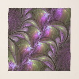 Colorful Abstract Violet Purple Khaki Fractal Art Scarf