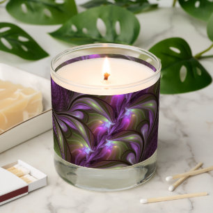 Colorful Abstract Violet Purple Khaki Fractal Art Scented Candle