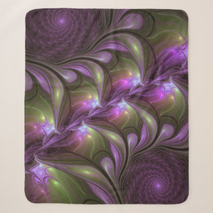 Colorful Abstract Violet Purple Khaki Fractal Art Sherpa Blanket