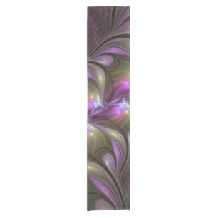 Colorful Abstract Violet Purple Khaki Fractal Art Short Table Runner