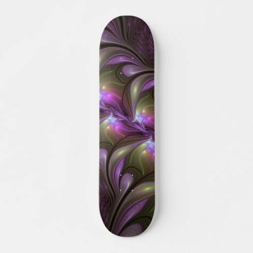 Colorful Abstract Violet Purple Khaki Fractal Art Skateboard