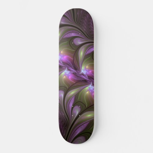 Colorful Abstract Violet Purple Khaki Fractal Art Skateboard