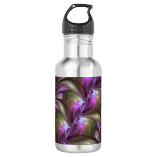 Colorful Abstract Violet Purple Khaki Fractal Art Stainless Steel Water Bottle