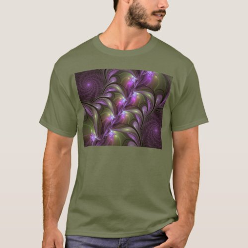 Colorful Abstract Violet Purple Khaki Fractal Art T_Shirt