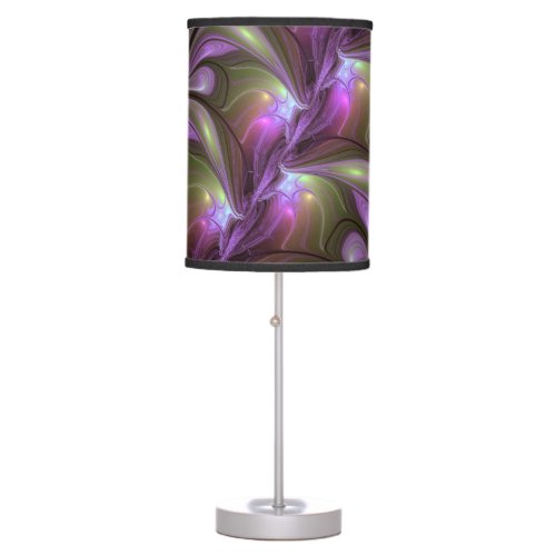 Colorful Abstract Violet Purple Khaki Fractal Art Table Lamp