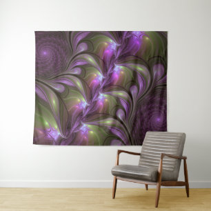 Colorful Abstract Violet Purple Khaki Fractal Art Tapestry