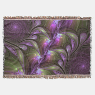 Colorful Abstract Violet Purple Khaki Fractal Art Throw Blanket