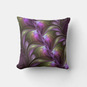 Colorful Abstract Violet Purple Khaki Fractal Art Throw Pillow