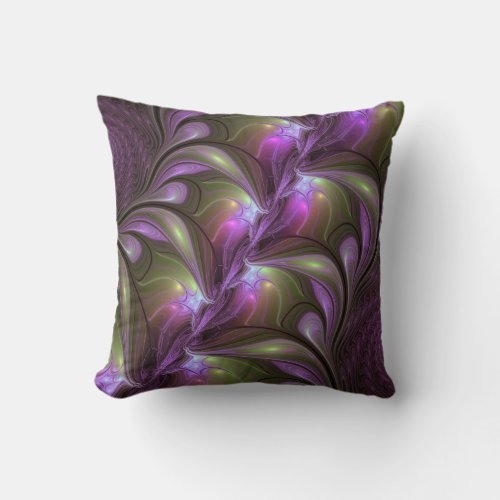 Colorful Abstract Violet Purple Khaki Fractal Art Throw Pillow