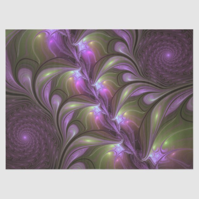 Colorful Abstract Violet Purple Khaki Fractal Art Tissue Paper (Front)