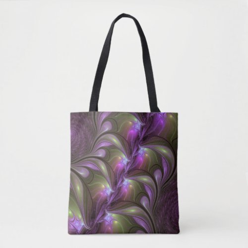Colorful Abstract Violet Purple Khaki Fractal Art Tote Bag