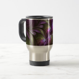 Colorful Abstract Violet Purple Khaki Fractal Art Travel Mug