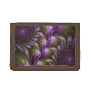 Colorful Abstract Violet Purple Khaki Fractal Art Tri-fold Wallet