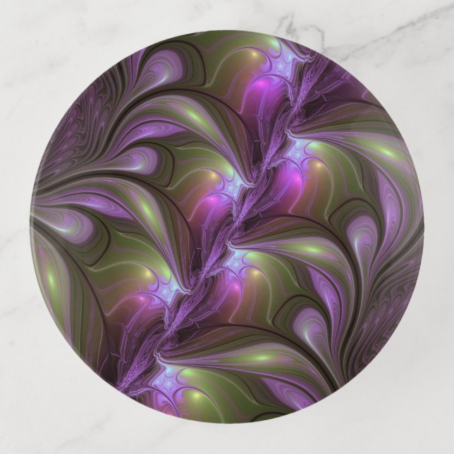 Colorful Abstract Violet Purple Khaki Fractal Art Trinket Tray (Front)