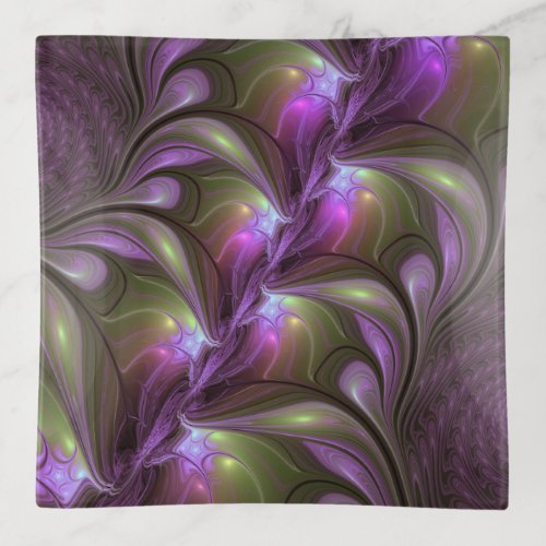 Colorful Abstract Violet Purple Khaki Fractal Art Trinket Tray