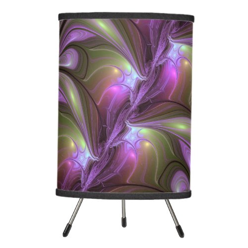 Colorful Abstract Violet Purple Khaki Fractal Art Tripod Lamp