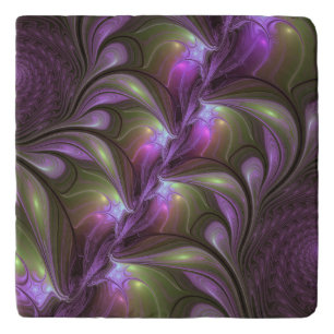 Colorful Abstract Violet Purple Khaki Fractal Art Trivet