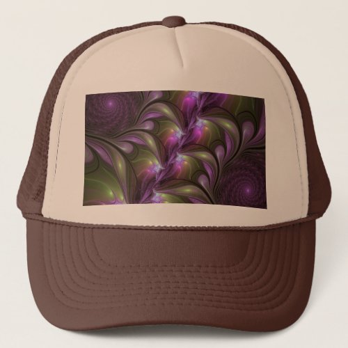 Colorful Abstract Violet Purple Khaki Fractal Art Trucker Hat