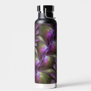 Colorful Abstract Violet Purple Khaki Fractal Art Water Bottle