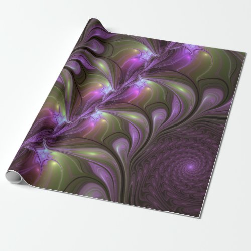 Colorful Abstract Violet Purple Khaki Fractal Art Wrapping Paper