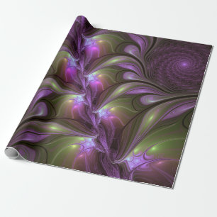 Colorful Abstract Violet Purple Khaki Fractal Art Wrapping Paper