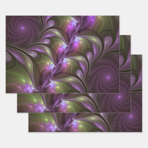 Colorful Abstract Violet Purple Khaki Fractal Art Wrapping Paper Sheets