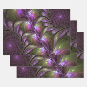 Colorful Abstract Violet Purple Khaki Fractal Art Wrapping Paper Sheets