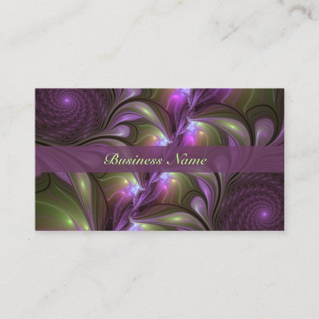 Colorful Abstract Violet Purple Khaki Fractal Name Business Card (Front)