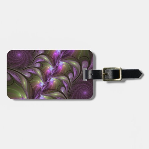 Colorful Abstract Violet Purple Khaki Fractal Name Luggage Tag