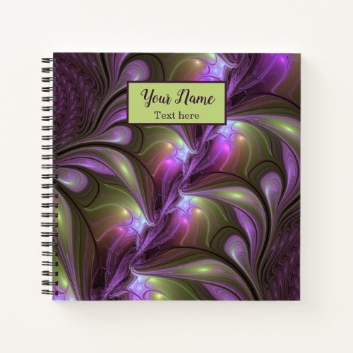 Colorful Abstract Violet Purple Khaki Fractal Name Notebook