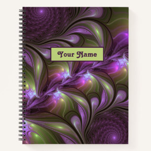 Colorful Abstract Violet Purple Khaki Fractal Name Notebook