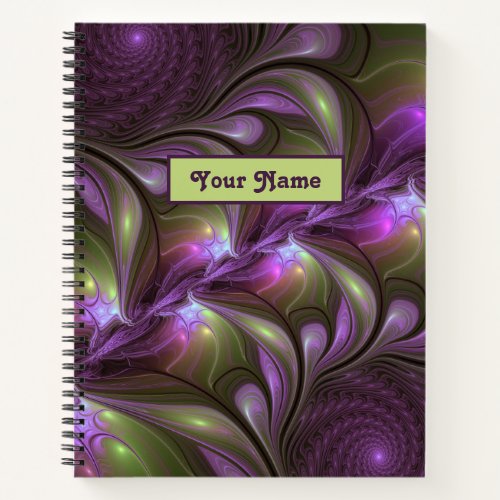 Colorful Abstract Violet Purple Khaki Fractal Name Notebook