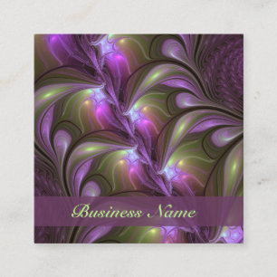Colorful Abstract Violet Purple Khaki Fractal Name Square Business Card