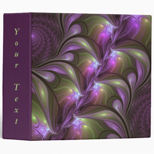 Colorful Abstract Violet Purple Khaki Fractal Text 3 Ring Binder