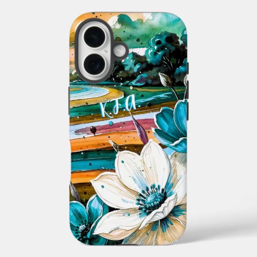 Colorful Abstract w/ initials iPhone 16 Case