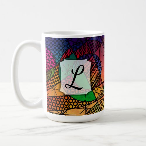 Colorful Abstract w Textures Patterns  Monogram Coffee Mug