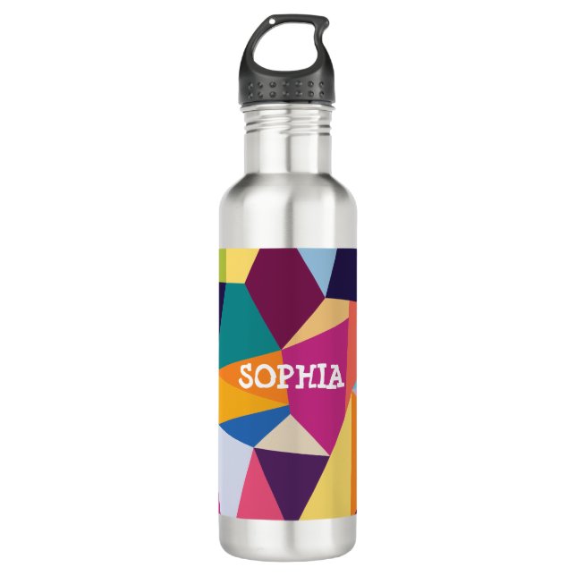 Colorful Abstract Water Bottle with Name (Front)