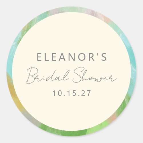 Colorful Abstract Watercolor Bridal Shower Custom Classic Round Sticker