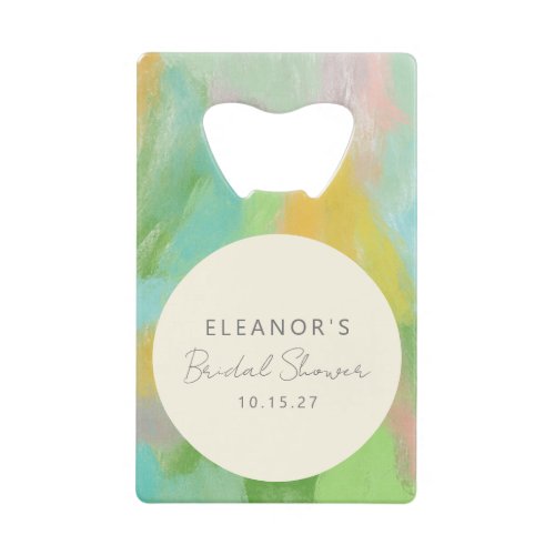 Colorful Abstract Watercolor Bridal Shower Custom Credit Card Bottle Opener