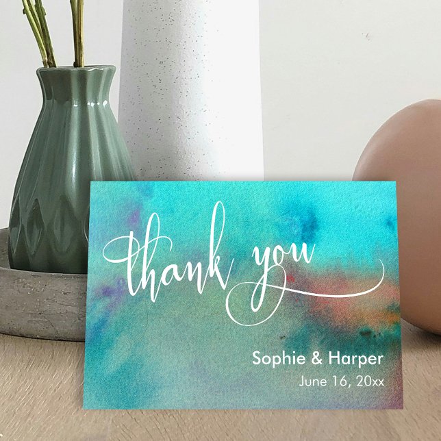 Colorful Abstract Watercolor + Calligraphy, Flat Thank You Card (Creator Uploaded)