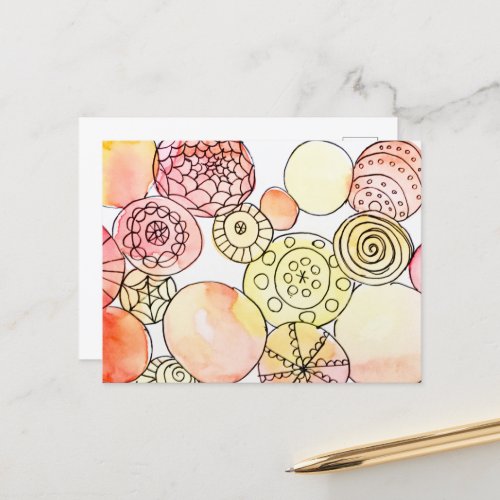 Colorful Abstract Watercolor Doodles Whimsical Art Postcard