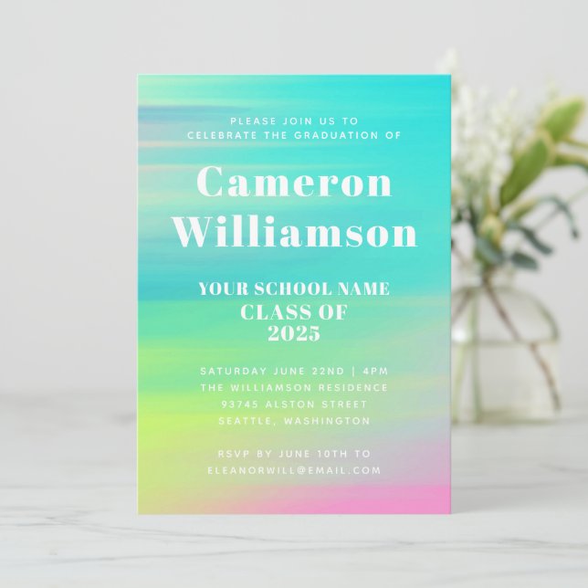 Colorful Abstract Watercolor Graduation Party Invitation (Standing Front)