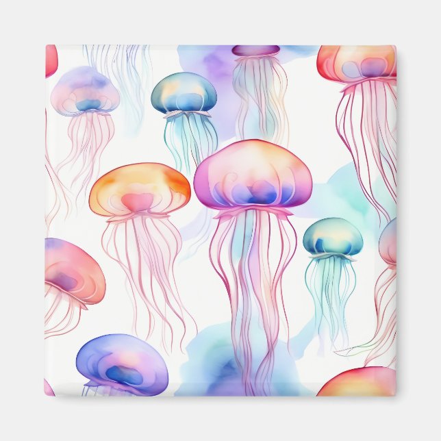 Colorful abstract watercolor jellyfish magnet (Front)